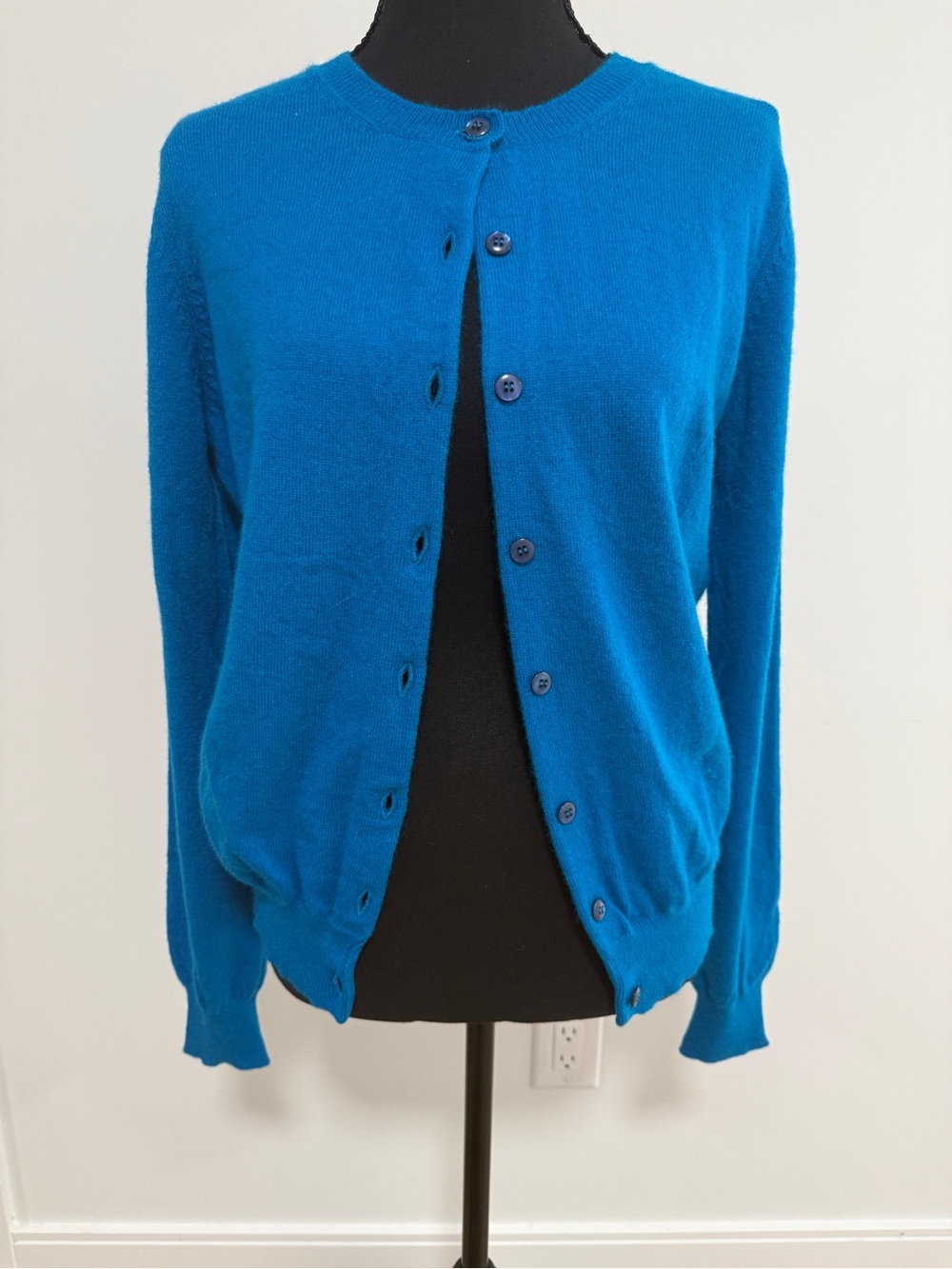 Cashmere Boutique 100% Cashmere Cardigan L Teal Lagoon Blue Made in Nepal Soft